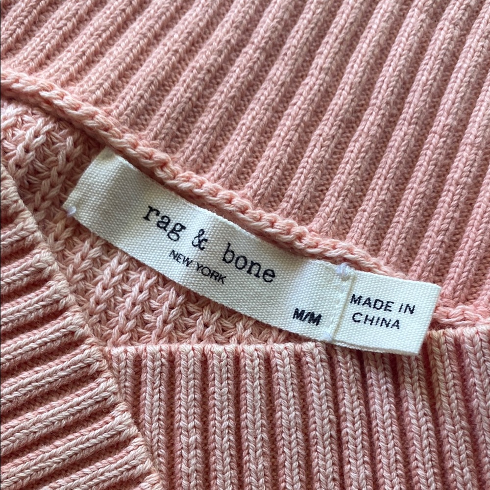 RAG & BONE Dawn Off The Shoulder Knit Sweater Ribbed Trim Pullover Pink - Picture 5 of 5